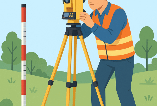ChatGPT Image Oct 23, 2025, 01_24_59 PM (Gambar 1. Ilustrasi Survei Terestrial Menggunakan Theodolite)
